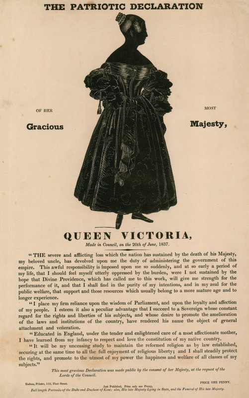 La déclaration patriotique de Sa Très Gracieuse Majesté la reine Victoria, faite en conseil le 20 juin 1837 - English School