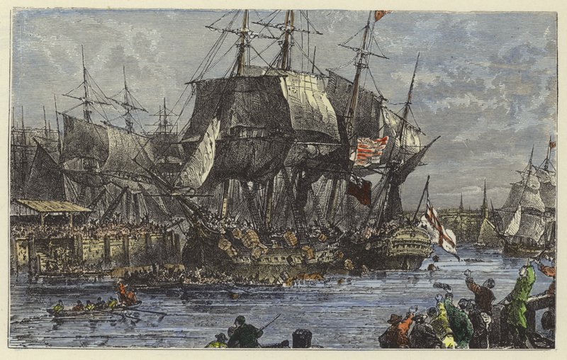 Le peuple de Boston jetant le thé par-dessus bord - English School