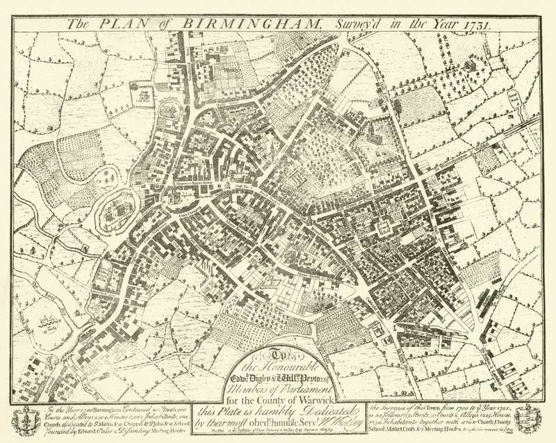 Plan de Birmingham, relevé en 1731 - English School