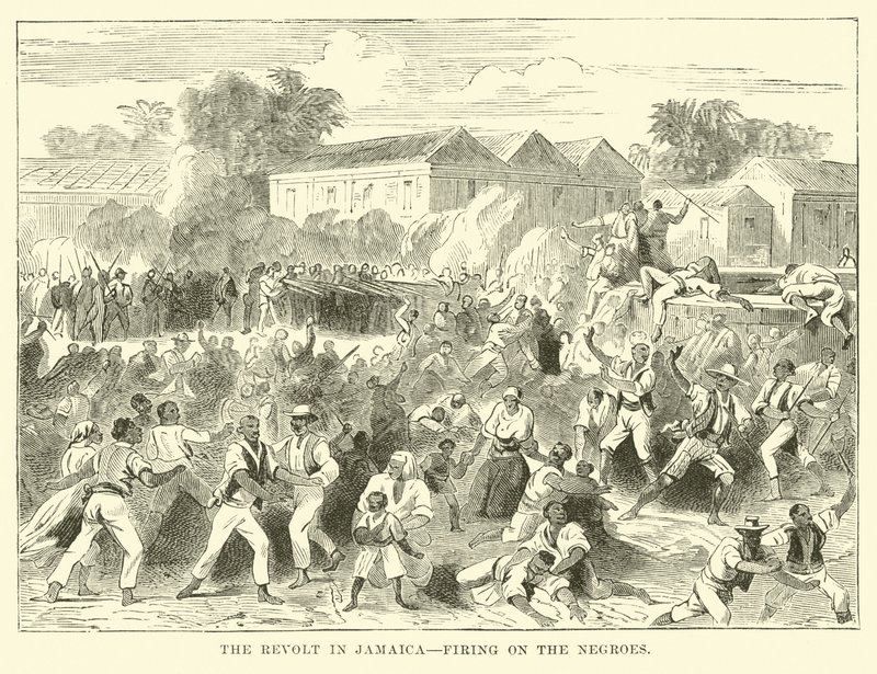 Révolte en Jamaïque, tir sur les Noirs (gravure) - English School