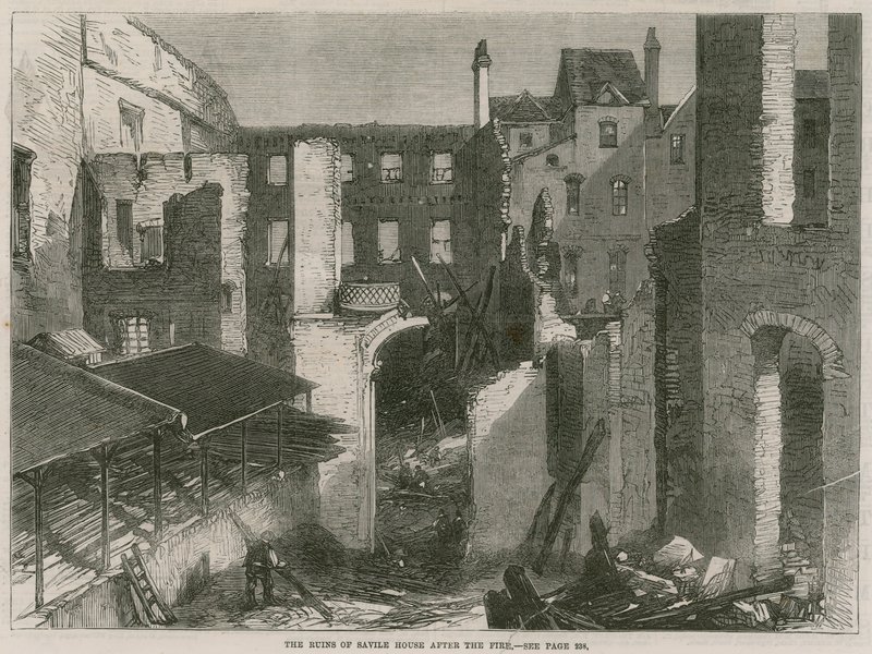 Les ruines de Savile House, Leicester Square, Londres, après l