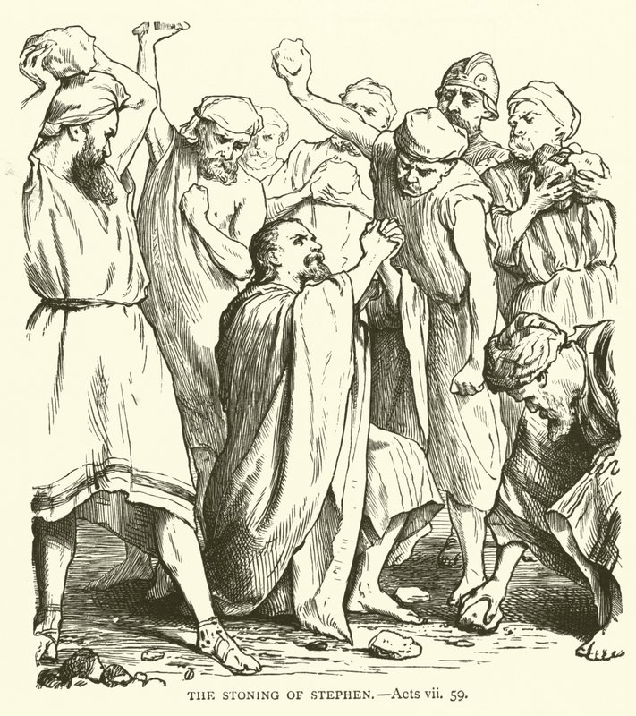 La lapidation de Saint Étienne, Actes, vii, 59 (gravure) - English School