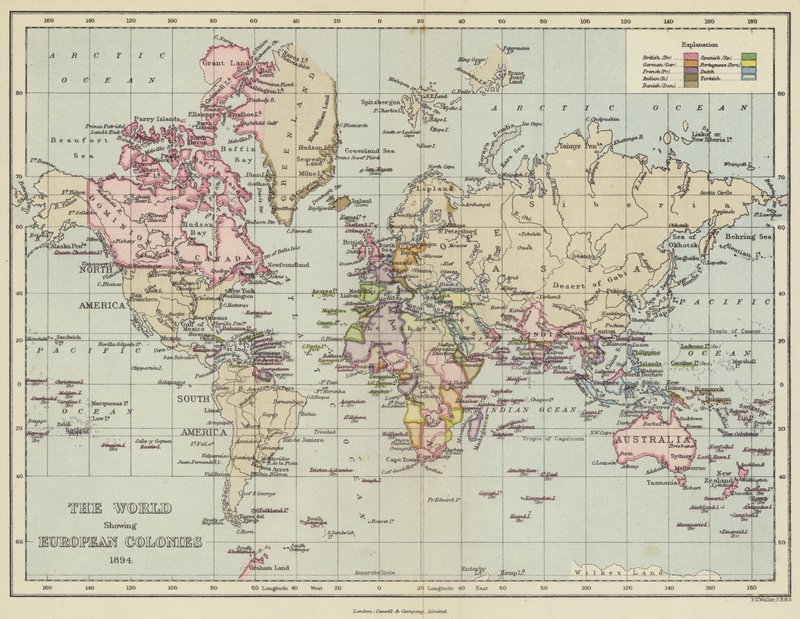 Le monde montrant les colonies européennes - English School