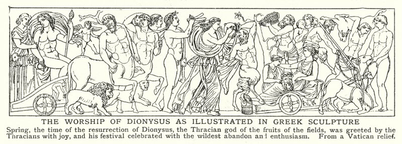 Le culte de Dionysos illustré dans la sculpture grecque (litho) - English School