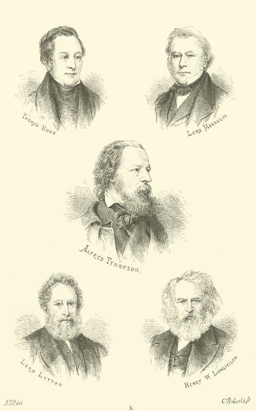 Thomas Hood, Lord Macaulay, Alfred Tennyson, Lord Lytton, Henry W Longfellow - English School