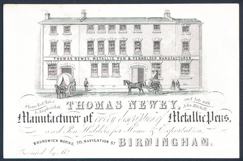 Carte de visite de Thomas Newey, fabricant de stylos métalliques - English School