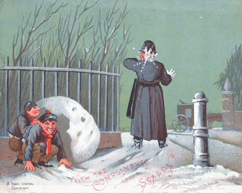 Lancer des boules de neige sur un policier, Carte de Noël - English School