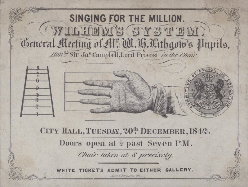 Billet pour un événement pour écouter les élèves de la "Méthode de Wilhem pour enseigner le chant" - la méthode écrite par le compositeur anglais John Pyke Hullah - English School