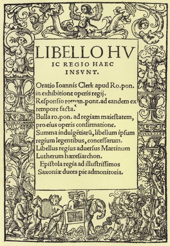 Page de titre de La Défense de la foi catholique romaine par Henri VIII - English School