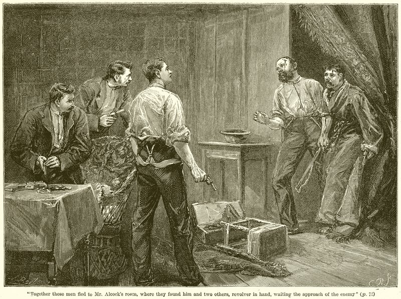 Ensemble, ces hommes ont fui vers la chambre de M. Alcock... - English School
