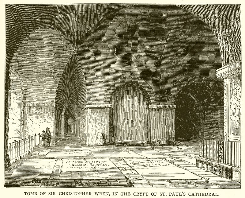 Tombe de Sir Christopher Wren, dans la crypte de la cathédrale Saint-Paul - English School