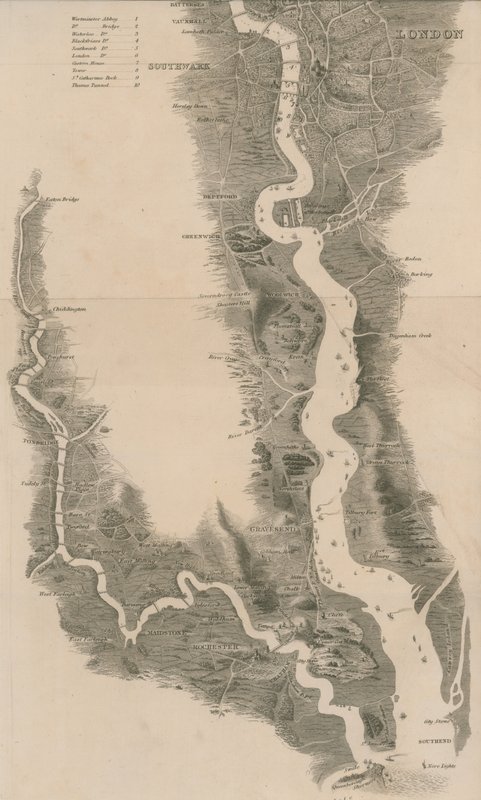 Carte panoramique de la Tamise et de la Medway - English School
