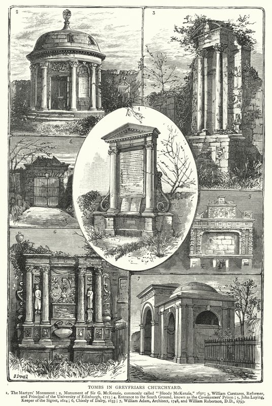 Tombes dans le cimetière de Greyfriars (gravure) - English School