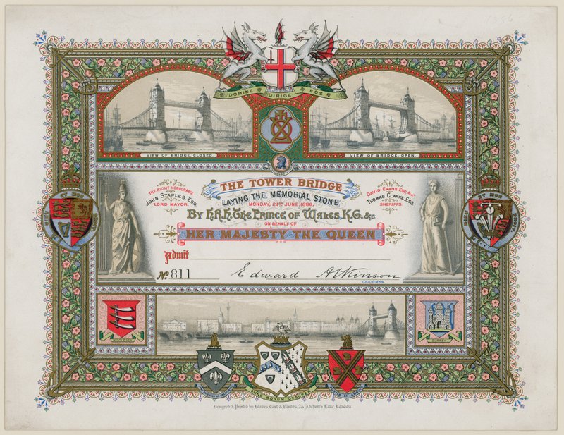 Pont de la Tour, Londres, Invitation à la pose de la pierre commémorative, 21 juin 1886 - English School