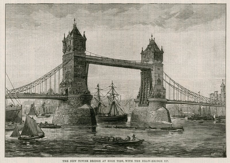 Pont de la Tour à marée haute, avec le pont-levis levé - English School