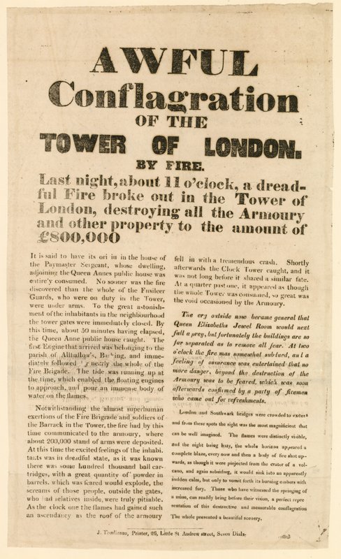 Incendie de la tour de Londres, 1841 - English School