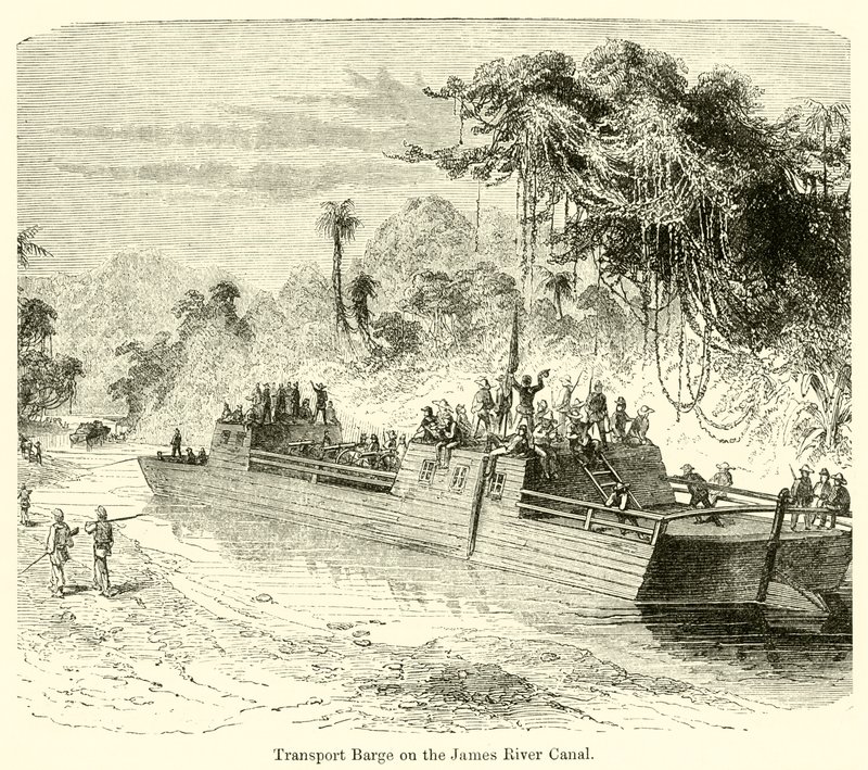 Barge de transport sur le canal de la rivière James - English School
