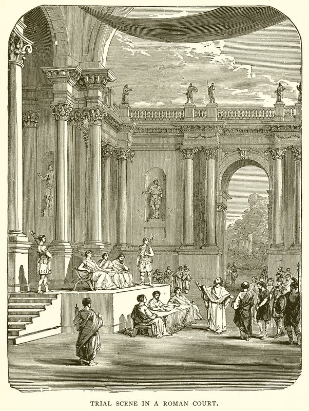 Scène de procès dans un tribunal romain - English School