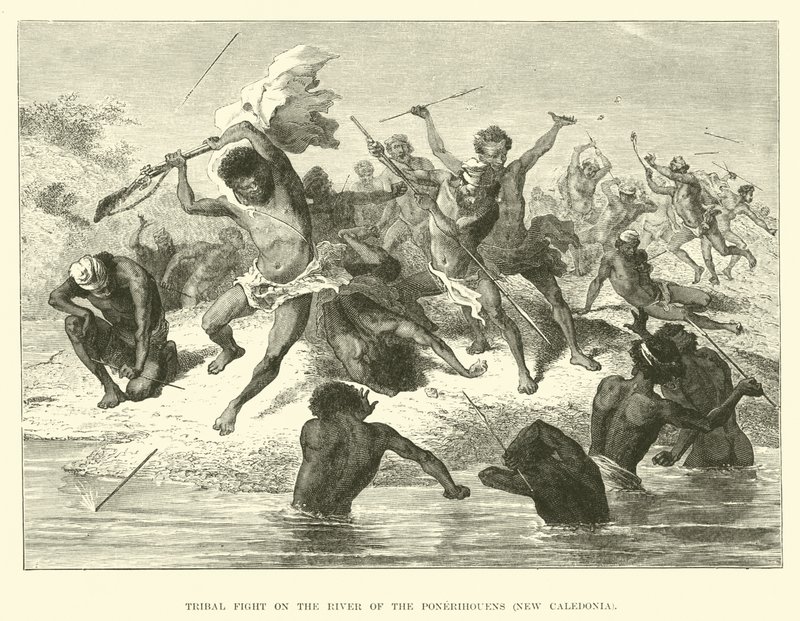 Combat tribal sur la rivière des Ponerihouens, Nouvelle-Calédonie - English School