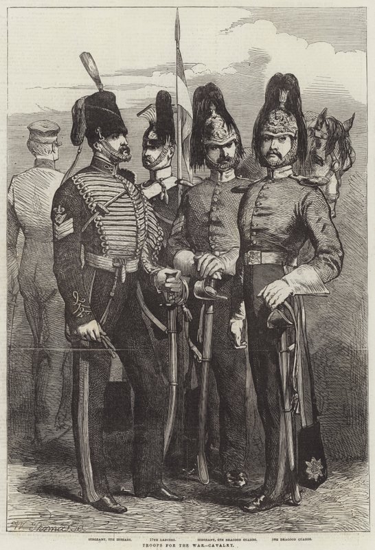 Troupes pour la guerre, cavalerie (gravure) - English School