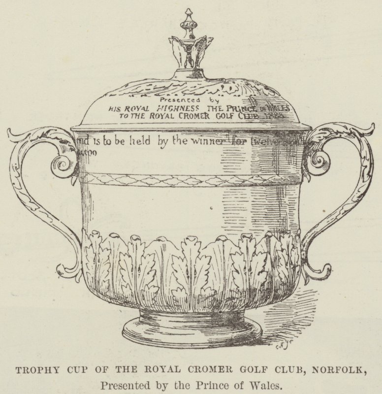 Coupe trophée du Royal Cromer Golf Club, Norfolk, présentée par le prince de Galles (gravure) - English School