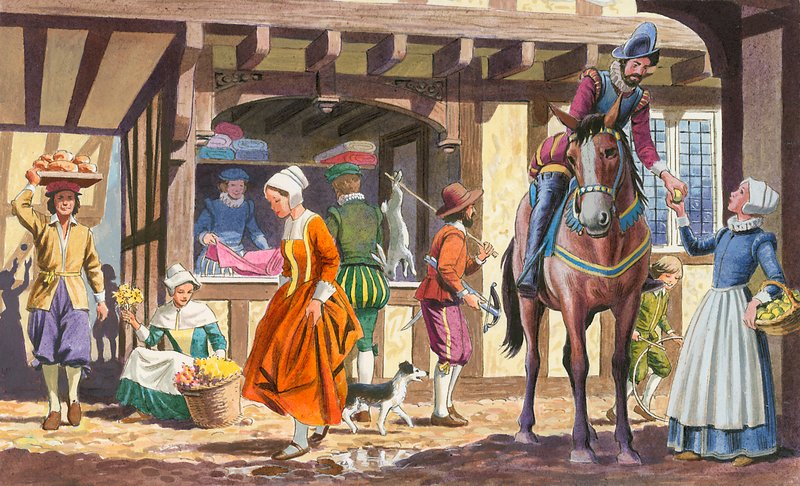 Scène de ville Tudor - English School