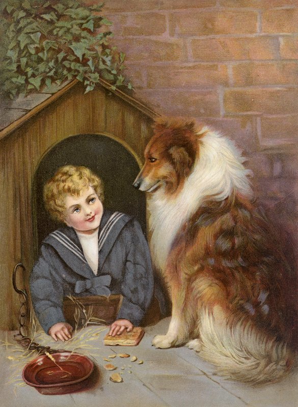 Turned Out - Boy pretending to be Collie dog (litho couleur) - English School