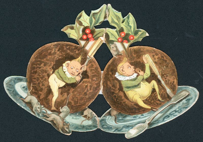 Deux puddings aux prunes, Carte de Noël - English School