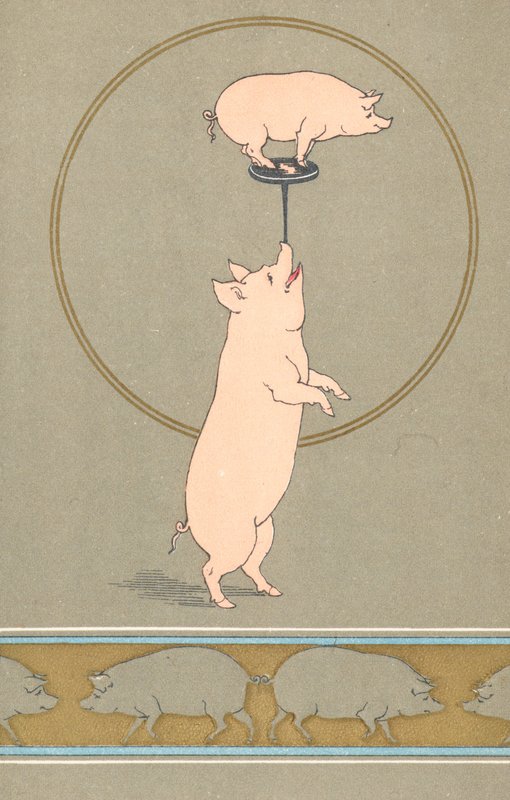 Deux cochons anthropomorphes se produisant dans un cirque - English School