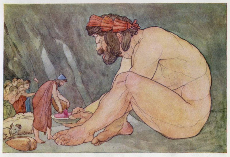 Ulysse offrant du vin au Cyclope - English School