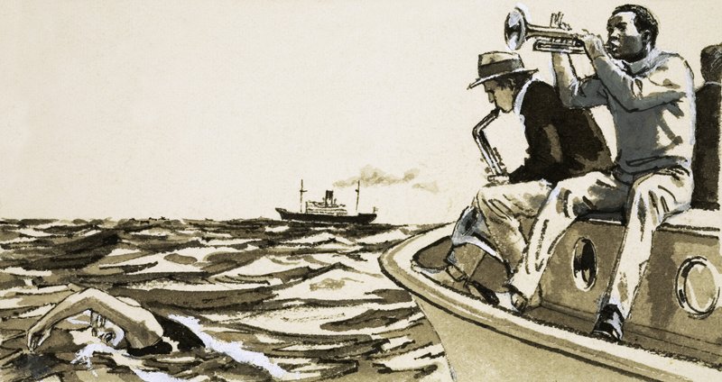 Musiciens de jazz non identifiés sur un bateau - English School
