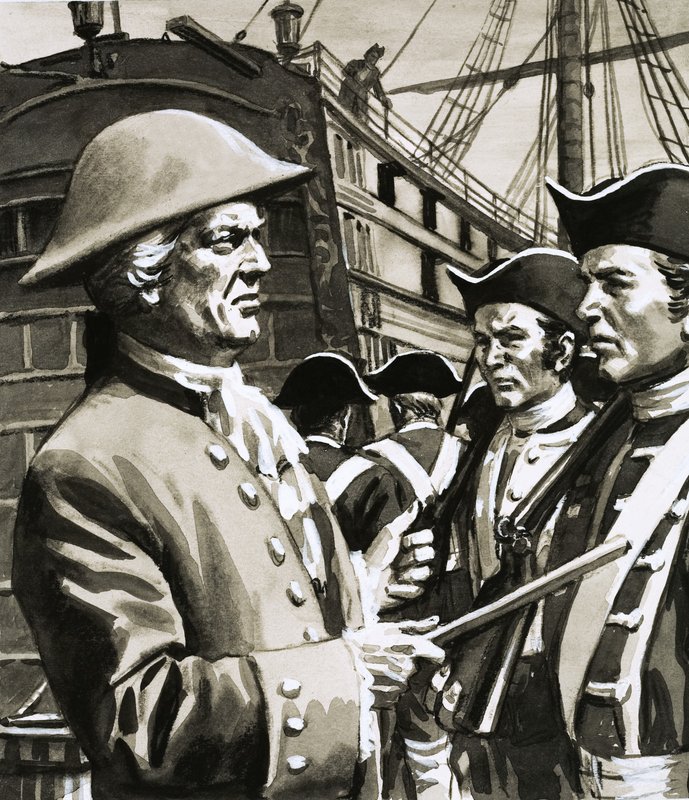 Capitaine de navire non identifié inspectant des soldats - English School