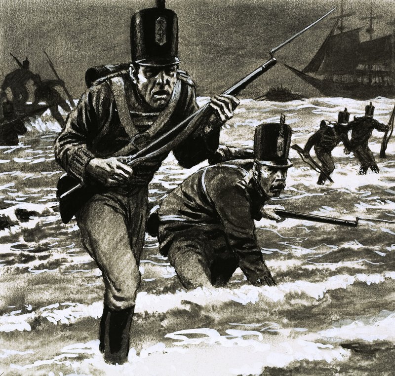 Soldats non identifiés débarquant sur la plage - English School
