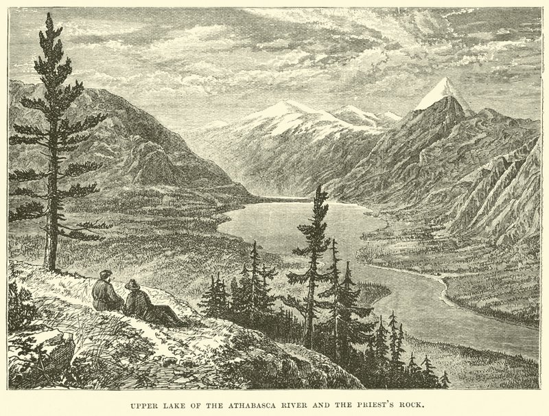 Lac supérieur de la rivière Athabasca et le rocher des prêtres - English School
