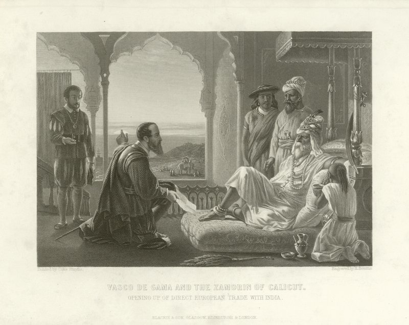 Vasco da Gama et le Zamorin de Calicut, 1498 - English School