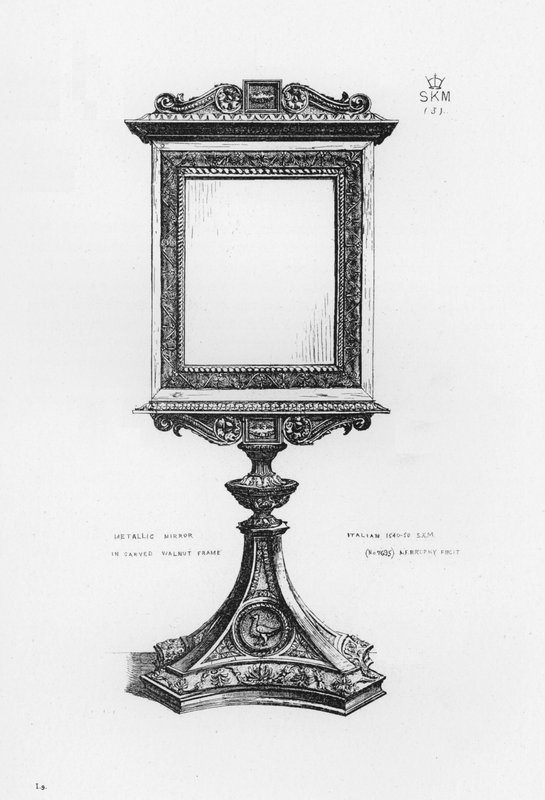Musée Victoria et Albert : Miroir métallique dans un cadre en noyer sculpté, italien - English School