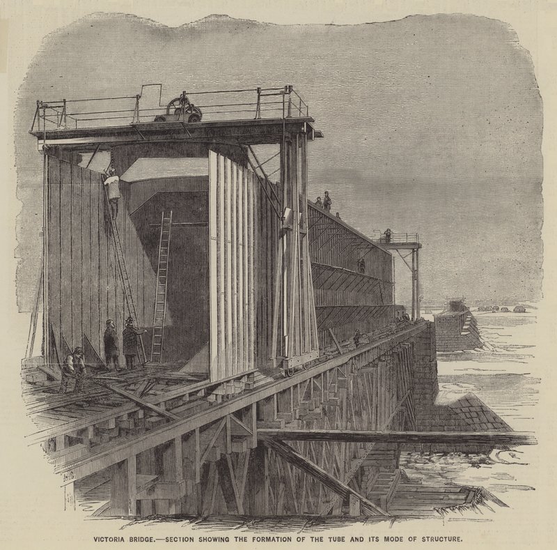 Pont Victoria, section montrant la formation du tube et son mode de structure (gravure) - English School