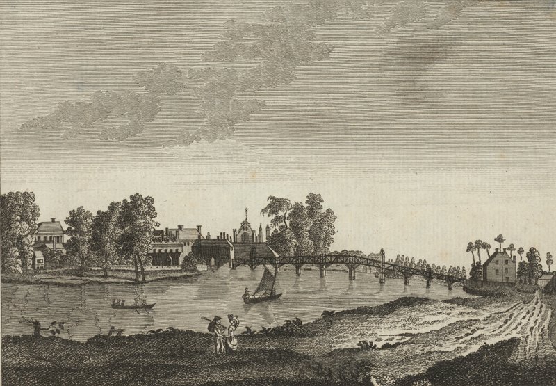 Vue de Hampton Court depuis la rive opposée de la Tamise - English School