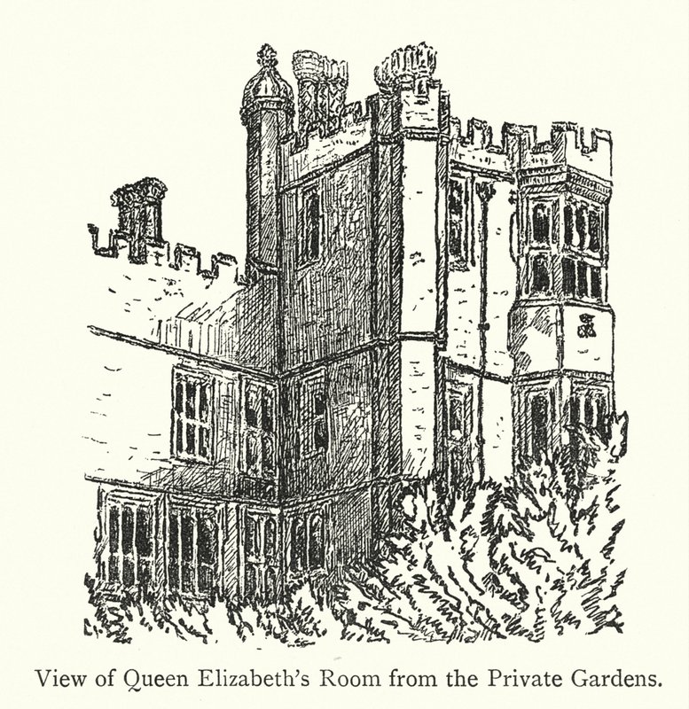 Vue de la chambre de la reine Elizabeth depuis les jardins privés - English School