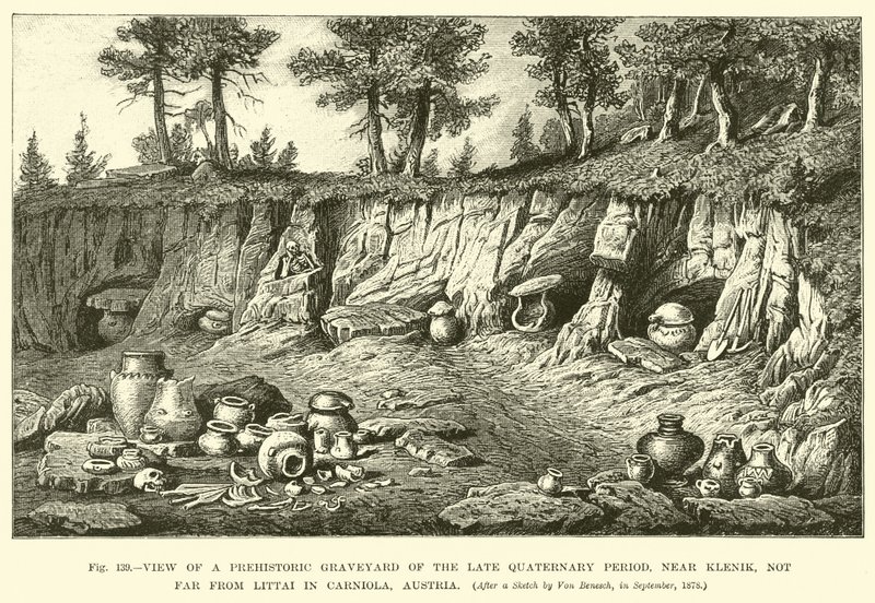 Vue du cimetière préhistorique de la période quaternaire tardive, près de Klenik, non loin de Littai en Carniole, Autriche - English School