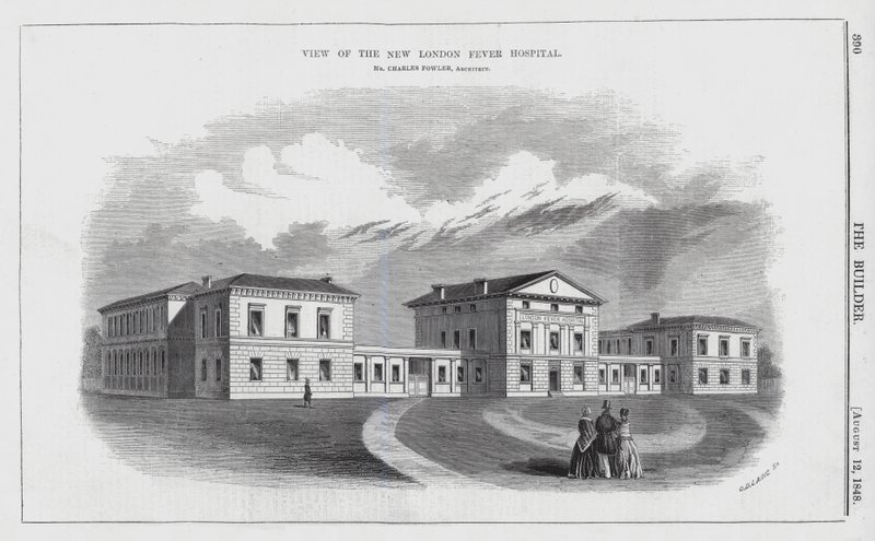 Vue du nouvel hôpital de la fièvre de Londres - English School
