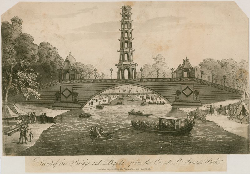 Vue du pont et de la pagode depuis le canal, St James