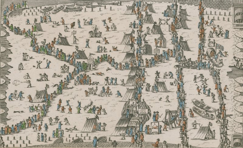 Vue de la foire sur la glace tenue sur la Tamise - English School