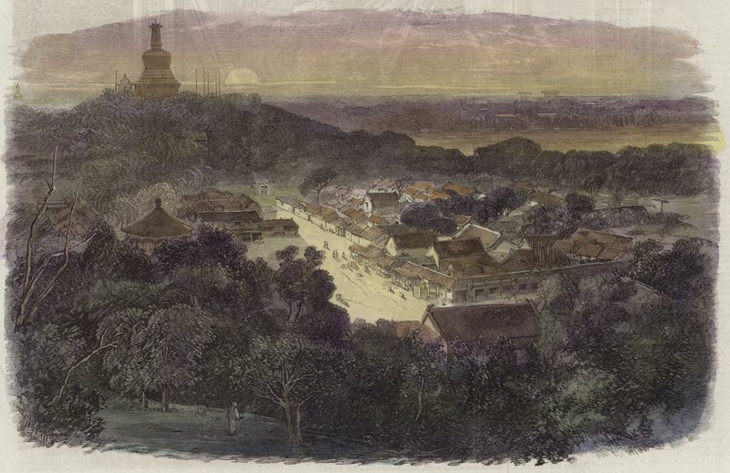 Vue des jardins et du temple bouddhiste dans la Cité Impériale - English School