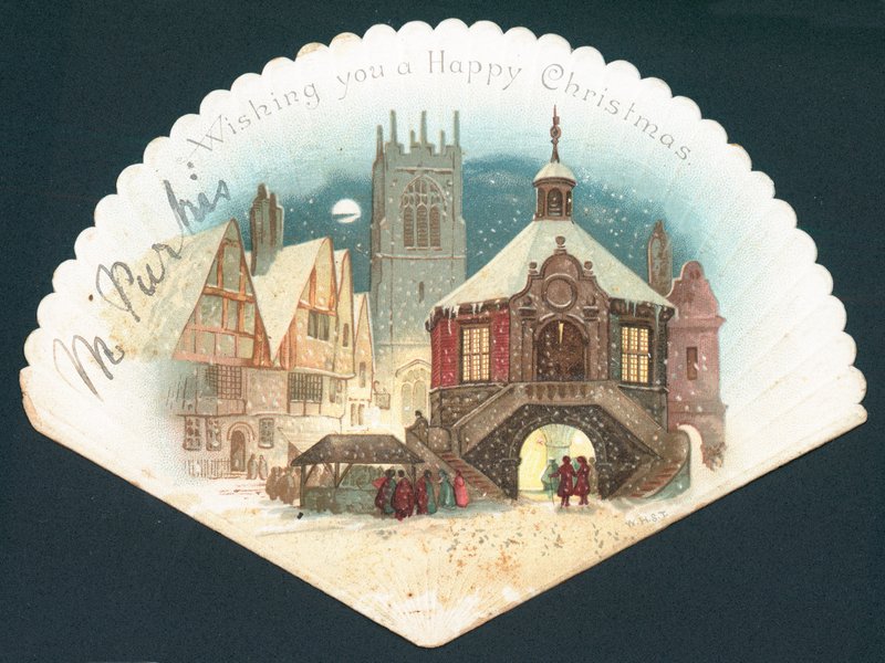 Scène de village dans la neige, Carte de Noël - English School