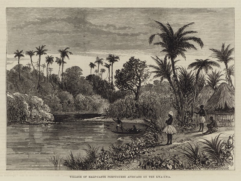 Village de Portugais métis africains sur le Kwa-Kwa (gravure) - English School