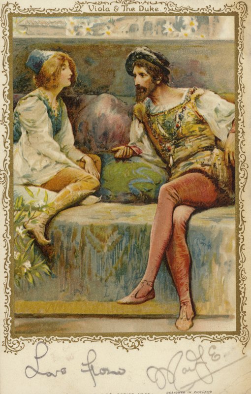 Viola et le duc dans la pièce Twelfth Night de William Shakespeare - English School