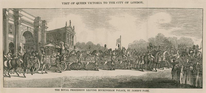 Visite de la reine Victoria à la City de Londres, quittant Buckingham Palace - English School