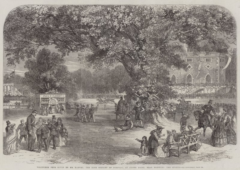 Fête des Volontaires donnée par M. Harvey, le Haut Shérif de Norfolk, à Crown Point, près de Norwich, les Sports (gravure) - English School