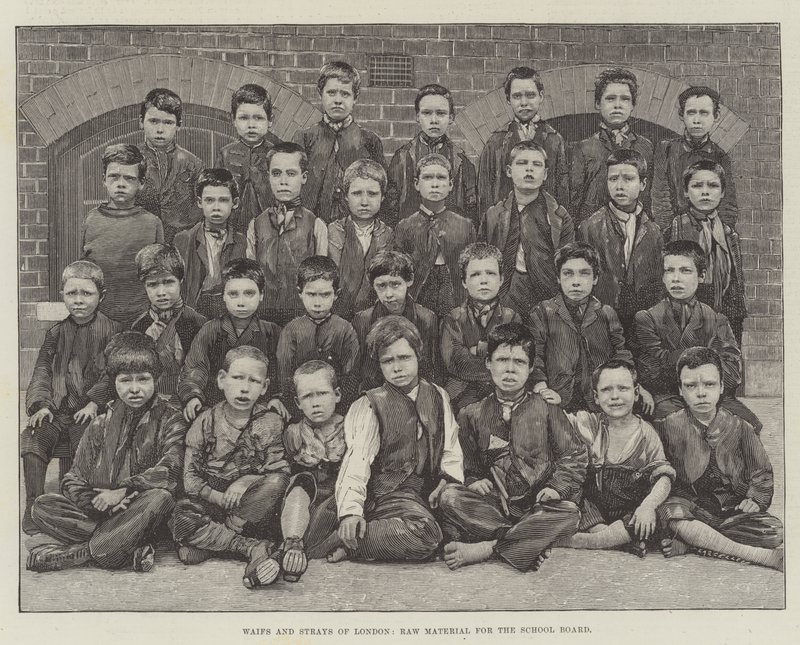 Orphelins et vagabonds de Londres, matière première pour le conseil scolaire (gravure) - English School